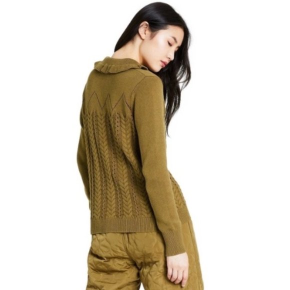 EUC SANDY LIANG For Target Olive Pointelle Embroidered Sweater S - Picture 3 of 10